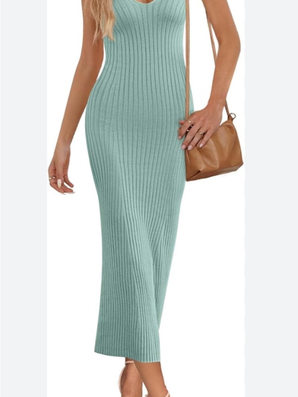 PrettyLittleThing Ribbed Maxi Dress in Seafoam